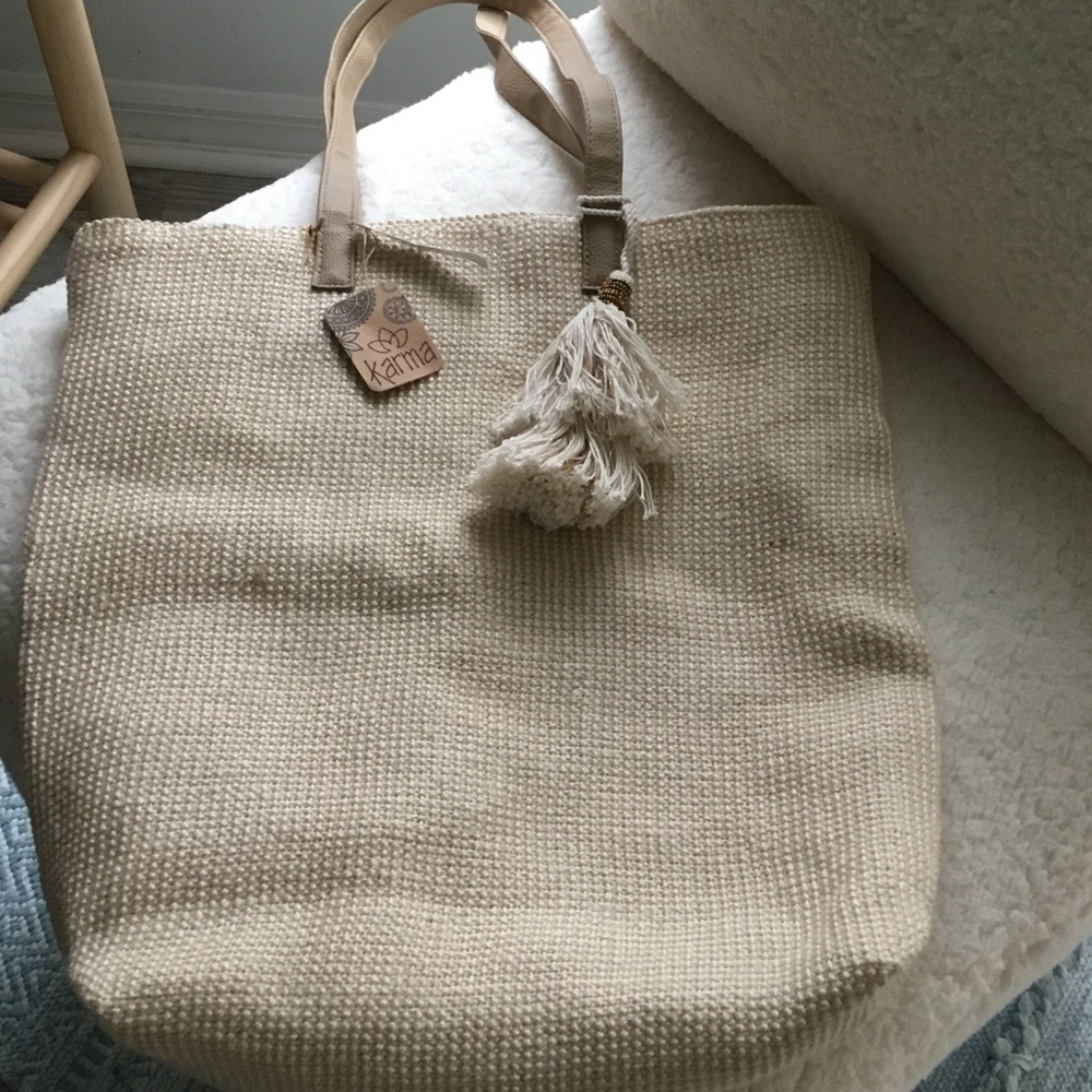Karma Cream Woven Tote Bag